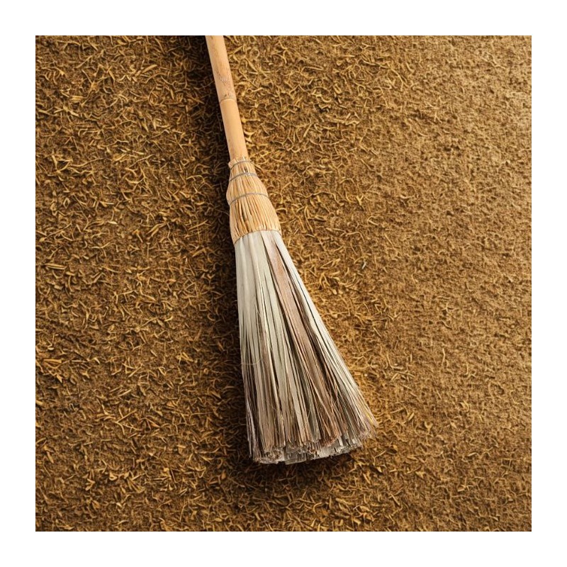 Escoba de palma con mango de caña