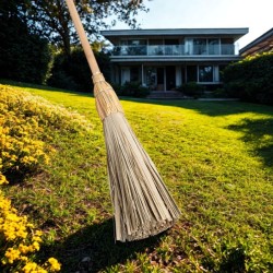 Escoba de palma con mango de madera